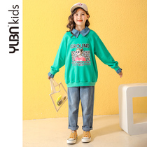 Girls sweater suit spring 2021 new foreign style childrens casual big boy Korean version of the spring and autumn net red two-piece set tide