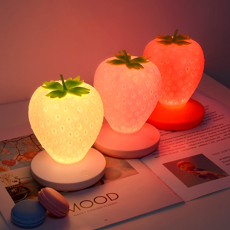 Cute strawberry night light Bedroom bedside sleep light Baby baby feeding ins net red girl heart LED table lamp