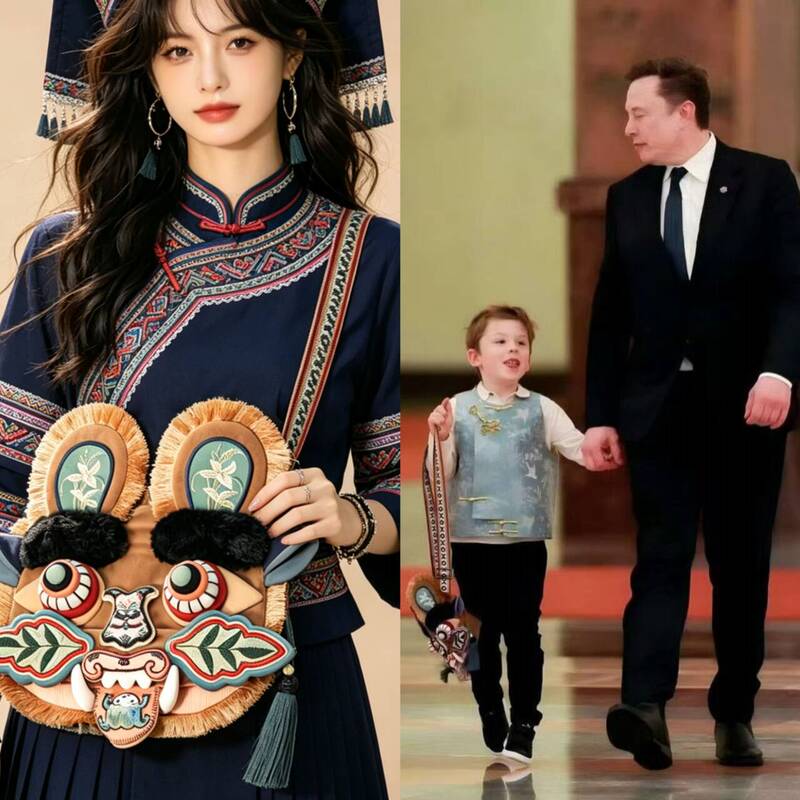 Masco's Son Guangxi Intangible Cultural Heritage Tiger Head Crossbody Bag X Same Style Tiger Head Bag Children's Day Gift Embroidery