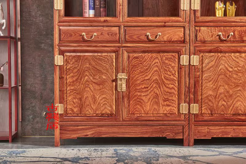 Boutique phòng học nóng đồ nội thất tủ sách gỗ gụ châu Phi huanghuali hedge trôi gỗ hồng mộc bốn cửa lưu trữ giá - Bộ đồ nội thất giường ngủ gỗ