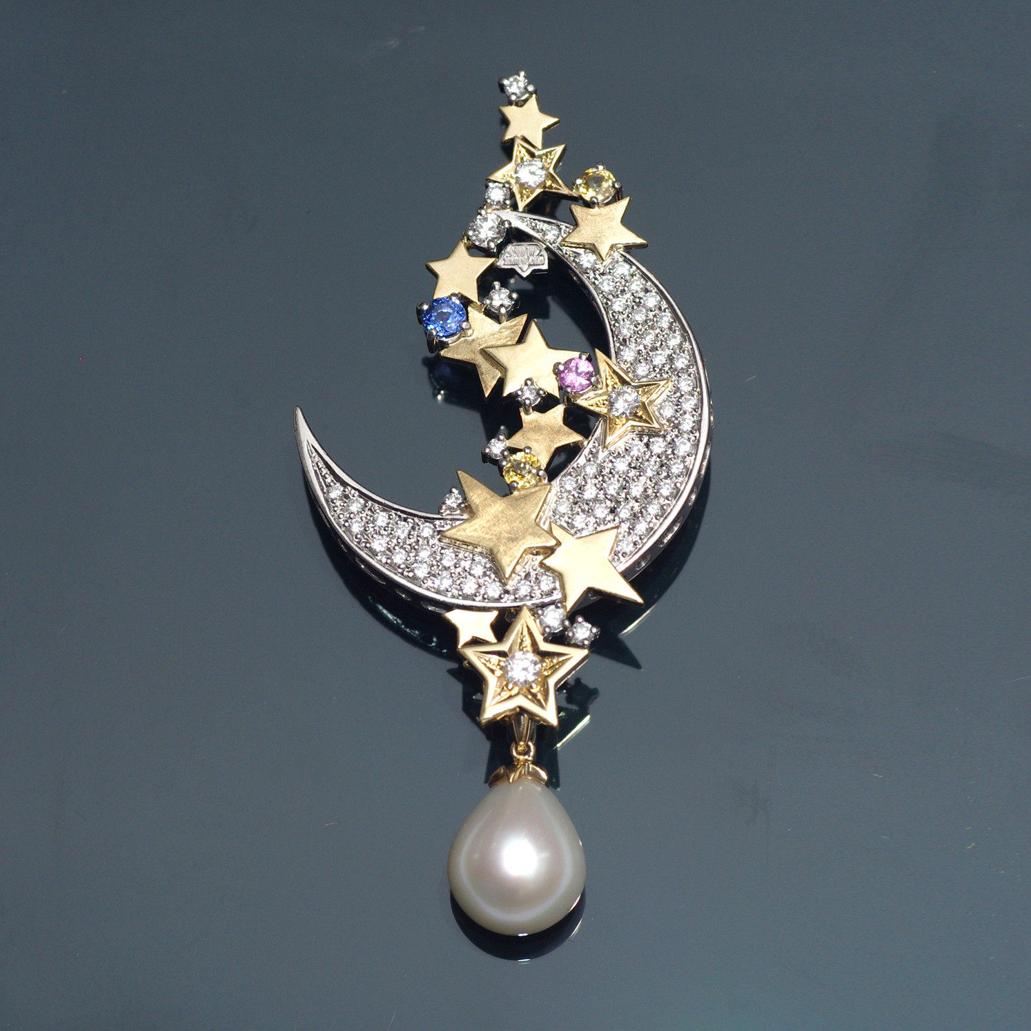 日本设计师SHOWYAMAGATA山形秀18K金满镶钻石星月系列胸针吊坠：闪耀你的每一个瞬间！-颈饰-淘宝好物网, image size:1494x1494