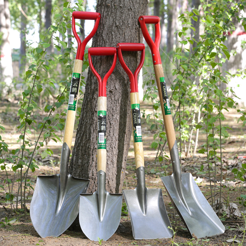 Wood Handle Iron Shovel Full Steel Quenching Steel Shovel Outdoor Digging Earth Shovel Seed Flower Garden Art Tool Pointed Square Head Thickened Iron
