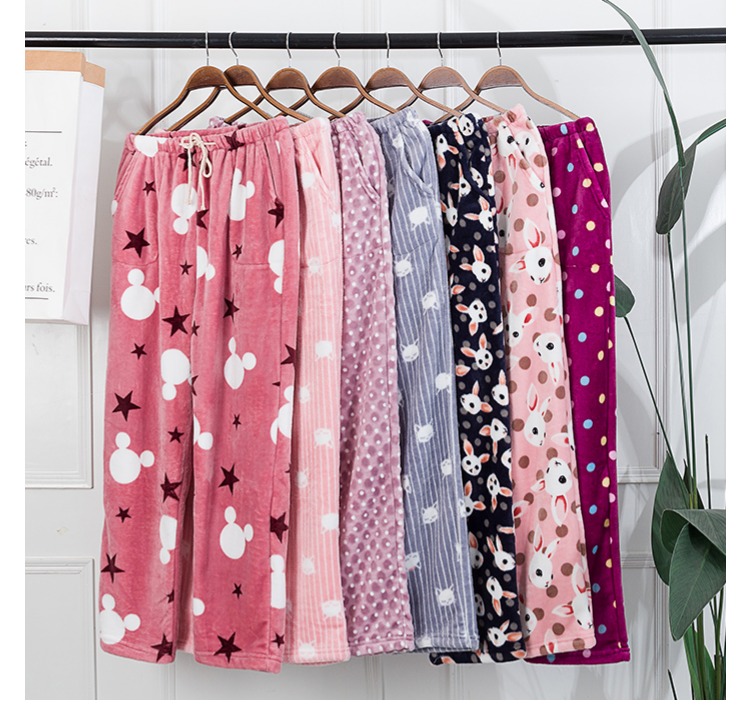2018 thu đông flannel quý bà quần ngủ dày lông cừu san hô ấm rộng kích thước lớn ấm áp thẳng quần nhà quần sịp nam