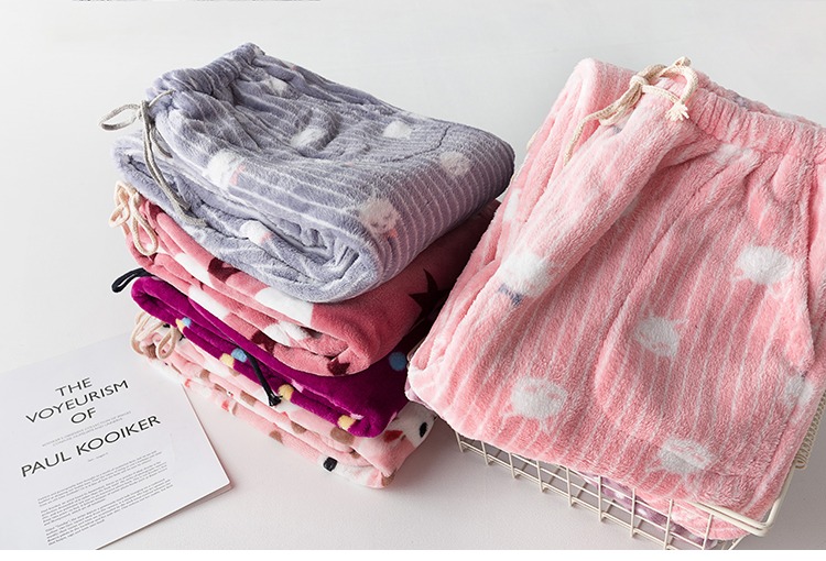 2018 thu đông flannel quý bà quần ngủ dày lông cừu san hô ấm rộng kích thước lớn ấm áp thẳng quần nhà quần sịp nam