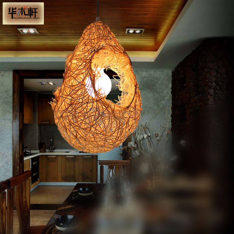 Humu Xuan Rattan Chandelia Rattan with handmade rattan with suction top hanging lamp Decorative Chandelia Chinese Fields Garden Cane hanging lamp room