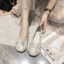 Suitable for lap dresses Single shoe woman 2022 new 100 hitch female wind mesh red light mouth gentle bow tie flat bottom shoes