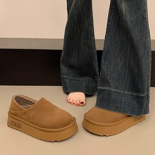 厚底勃肯鞋女加绒保暖雪地靴2025秋冬新款一脚蹬乐福棉鞋面包女鞋