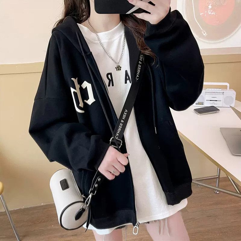 French MOJY early spring pregnant women coat autumn and winter new sweater cardigan loose hooded windbreaker large size pure cotton