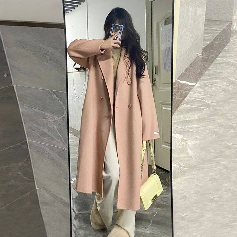 French MOJY early spring pregnant women winter coat pink woolen 2022 new small coat women's mid-length
