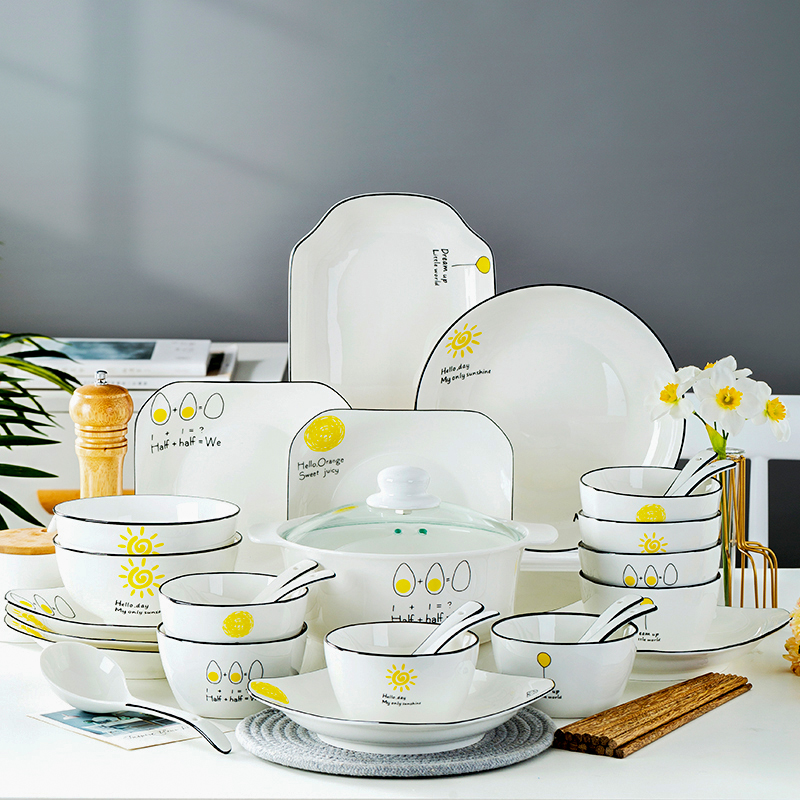 Nordic minimalist ceramic tableware dishes set dishes dishes bowl chopsticks home Jingdezhen creative bowl noodles bowl fish plate