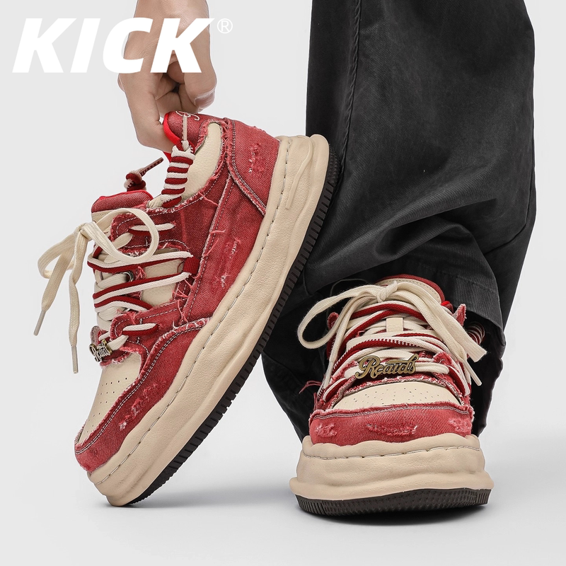 Kick Invisible Height Increase 7cm Retro Dissolving Shoes Men's Trendy Brand Sneakers Red Washed Canvas Shoes Women's Shoes