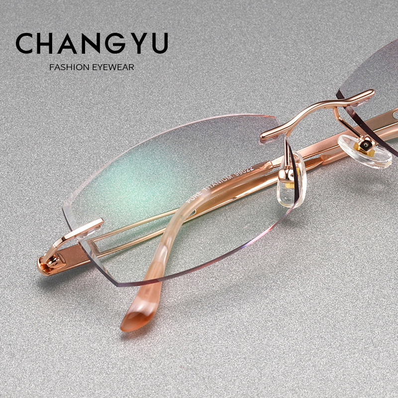 Pure titanium no-frame myopia glasses female finished inlaid diamond cut edge discoloration and fit with endless frame eyes ultralight
