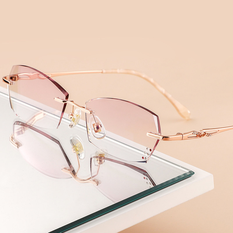 No box Myopia Glasses Female Degree can fit small frame pure titanium cut edge inlaid drill ultra light fashion retro round face Han version wave