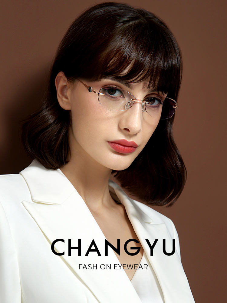 Myopia Glasses Female no frame diamond cut edge spectacle frame Han version Tide Eyewear Frames with finished product with one thousand Birds 8096