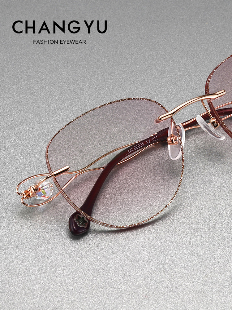 Frameless cut-edge ultra-light myopia glasses for women can be equipped with degree astigmatism eye frame diamond-studded Qianzi bird 88031