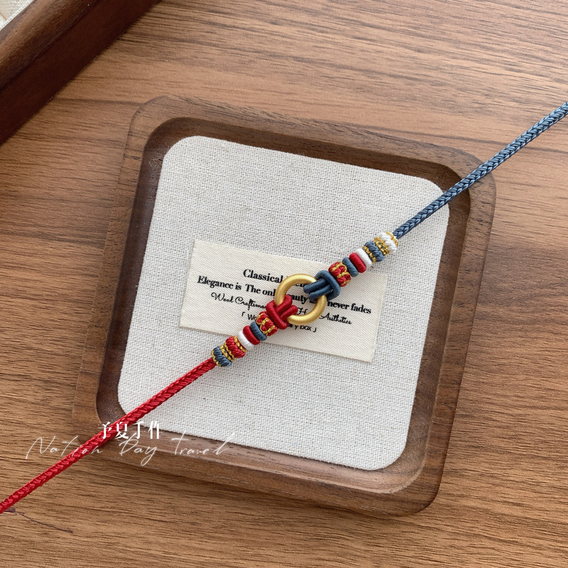 Handmade Braided Bracelet Finished Product DIY Color-Blocked Peace Buckle Can Be Worn with Gold Pendant Girls' Best Friend Gift Bracelet