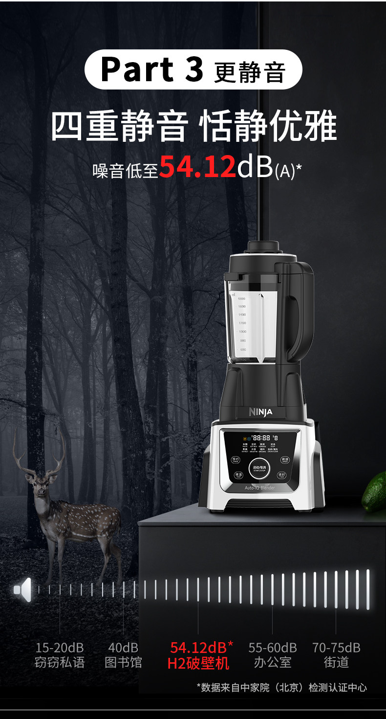 白菜 美国 Ninja 超静音加热破壁机 H2 多功能全自动料理机 双重优惠折后￥399包邮