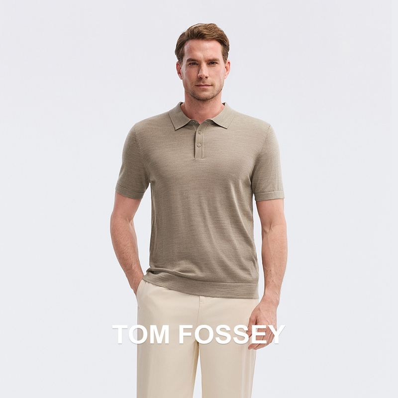 [100% Wool, Washable] 26 Spring/Summer New Style Merino Worsted Wool Basic Versatile Polo Collar Short Sleeves