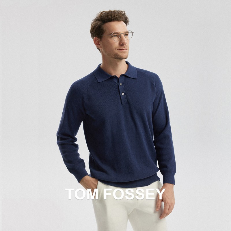 [Cashmere Cotton Blend] B*C Style Italian Polo Shirt with Polo Collar, Machine Washable Long-Sleeved Knitwear