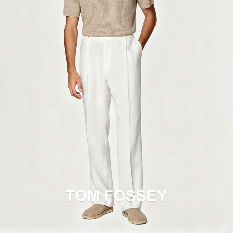 【100% Linen】Imported from Italy, Pure Linen with Hidden Herringbone Pattern, Pure White, Breathable, Loose-Fitting, Single-Pleat Casual Pants 【100% Linen】Imported from Italy, Pure Linen with Hidden Herringbone Pattern, Pure White, Breathable, Loose-Fitting, Single-Pleat Casual Pants
