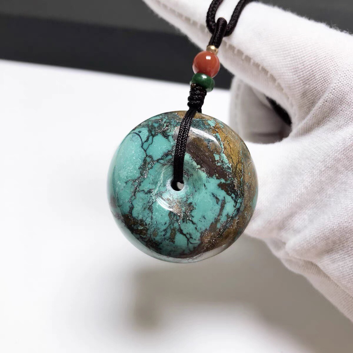 D737# 天然原矿高瓷绿松石双色地图古风大胖墩面包扣平安扣吊坠评价- 淘宝网