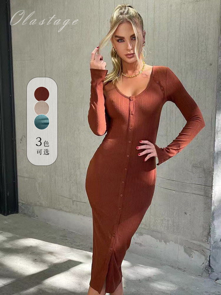 OLASTAGE Australian designer brand RUNAWAY New products knitted with a slim fit in the middle of a long foreign dress