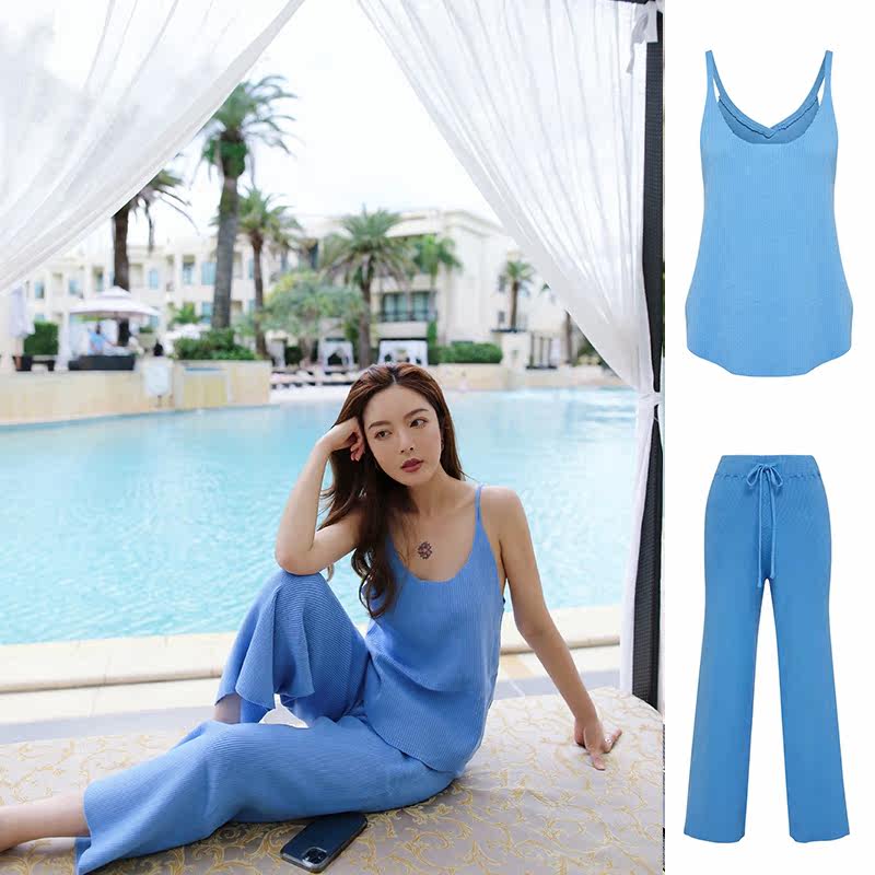 OLASTAGE Australian designer brand Sndys New Knitted Harness Long Pants Suit Casual lazy wind