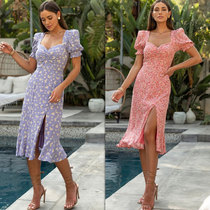 OLASTAGE Australian designer brand RUNAWAY new European and American style high open fork floral dress women