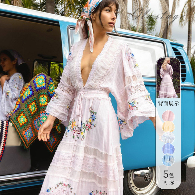 OLASTAGE Australian designer Brand Fillyboo 2021 New Embroidered Long Skirt Elegant Dress Cotton