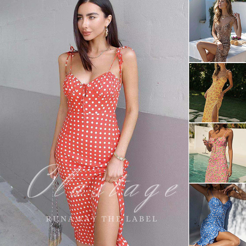 OLASTAGE Australian designer brand RUNAWAY New products Summer printed harness foreign dress with lace long dress