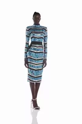 OLASTAGE Australian niche designer ZHIVAGO bright high-neck sexy striped dress