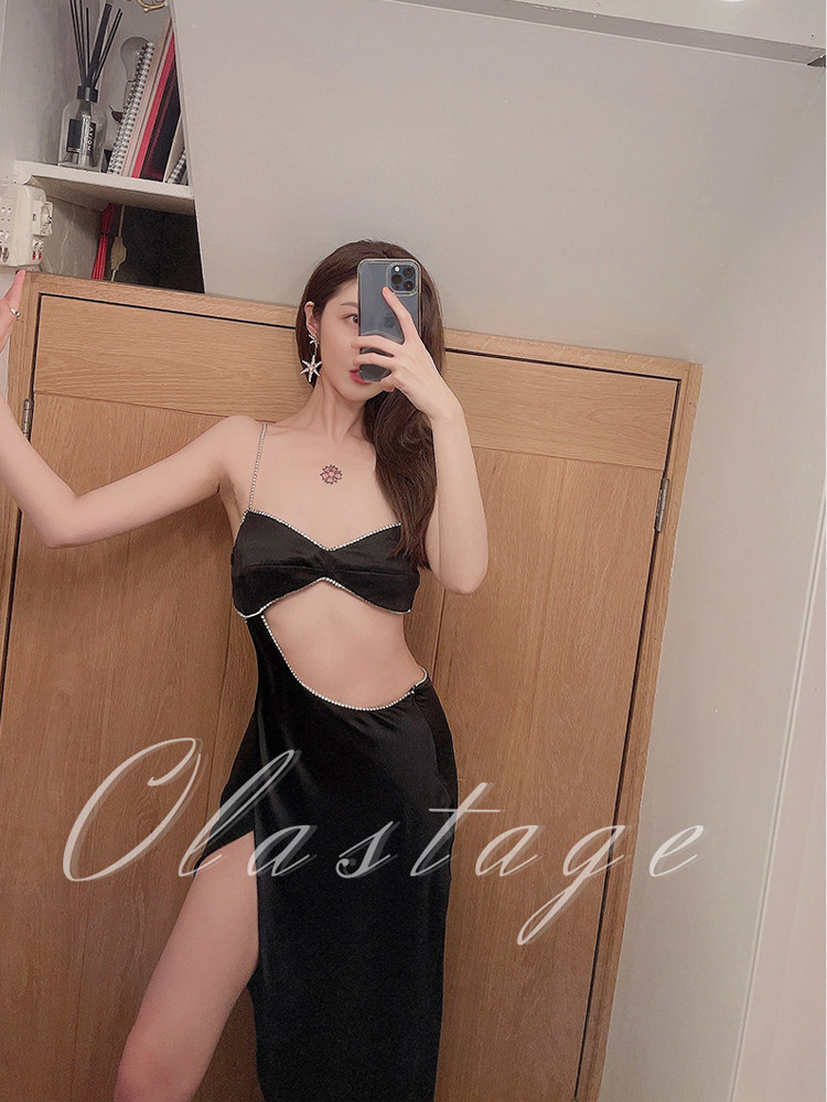 OLASTAGE Australian designer brand michael lo sordo full silk digging waist sexy dress