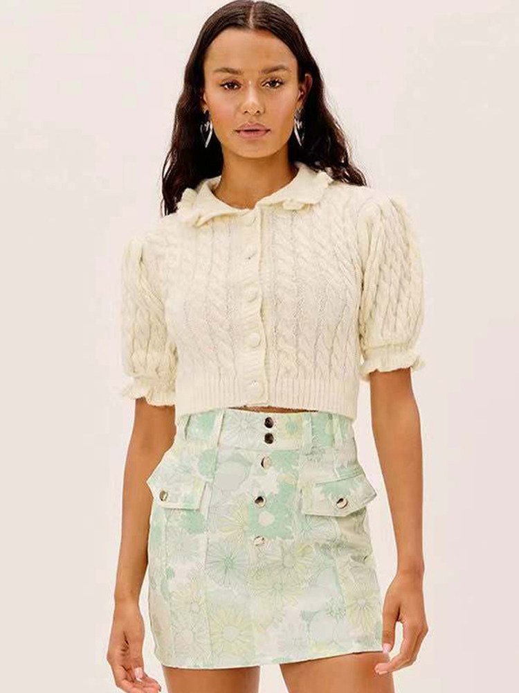 OLASTAGE Australian designer brand for love lemons Bubble Sleeves Milk Oil Color Blouse Carditis