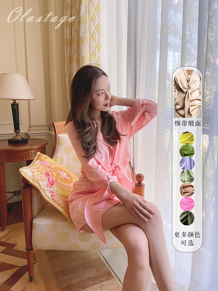 OLASTAGE Australian designer brand RUNAWAY with V-collar satin shirt dress