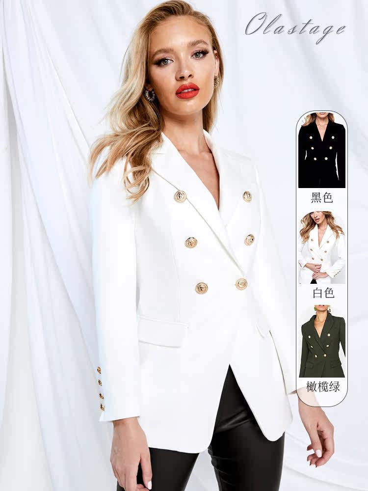 OLASTAGE Australian designer brand MOSSMAN double-row buckle Yinglun Wind with a slim temperament V-led suit