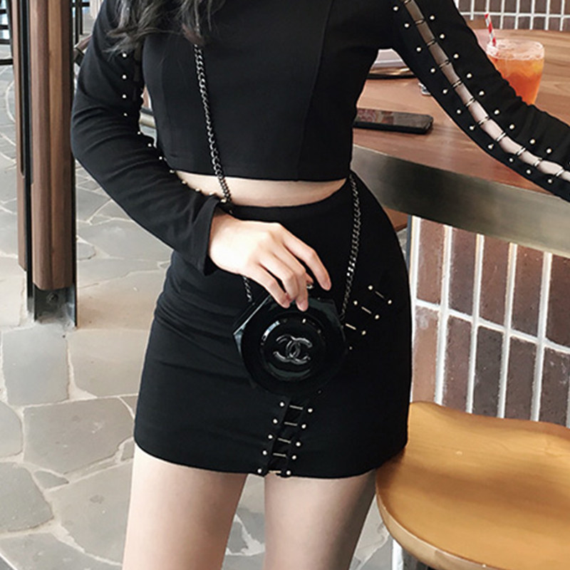 Olatage Australia Design Brands Joint BLACK RIVET HALF SKIRT FIT SHORT DRESS 100 HITCH HIP SKIRT WOMAN