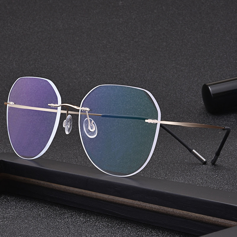 Ultra-light myopia color-changing rimless trimming glasses can be equipped with degree retro art anti-blue radiation glasses for men and women