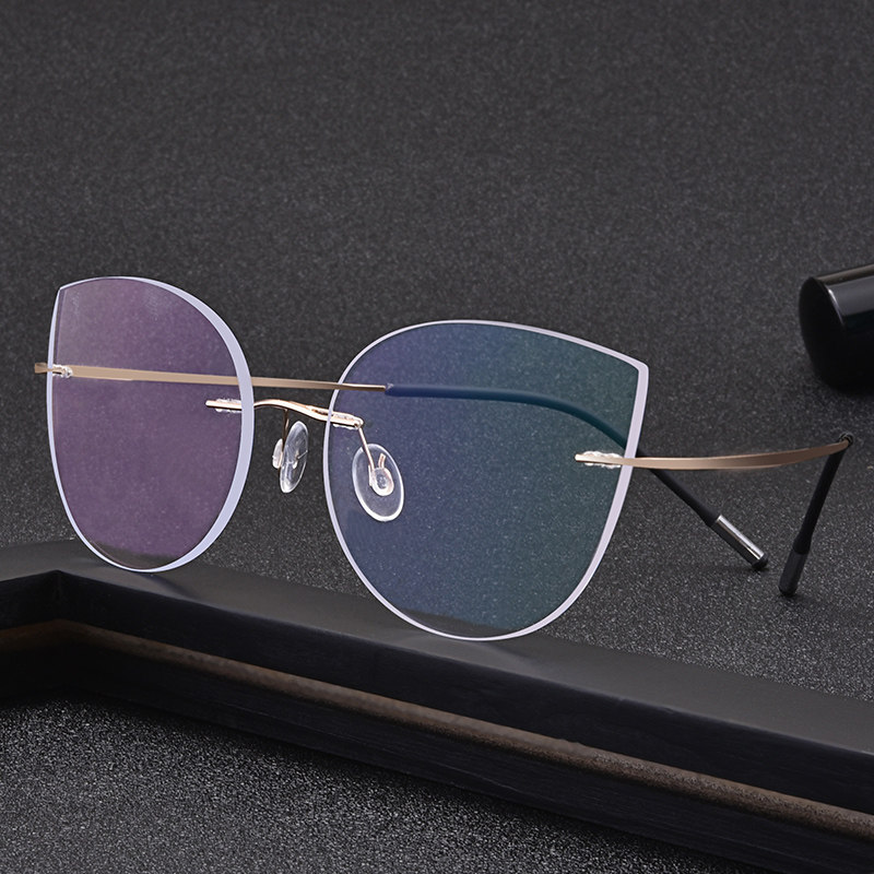 No frame discoloration glasses ultralight fashion cat eye art comeback ancient myopia with degree anti-blue light eyeframe tide woman