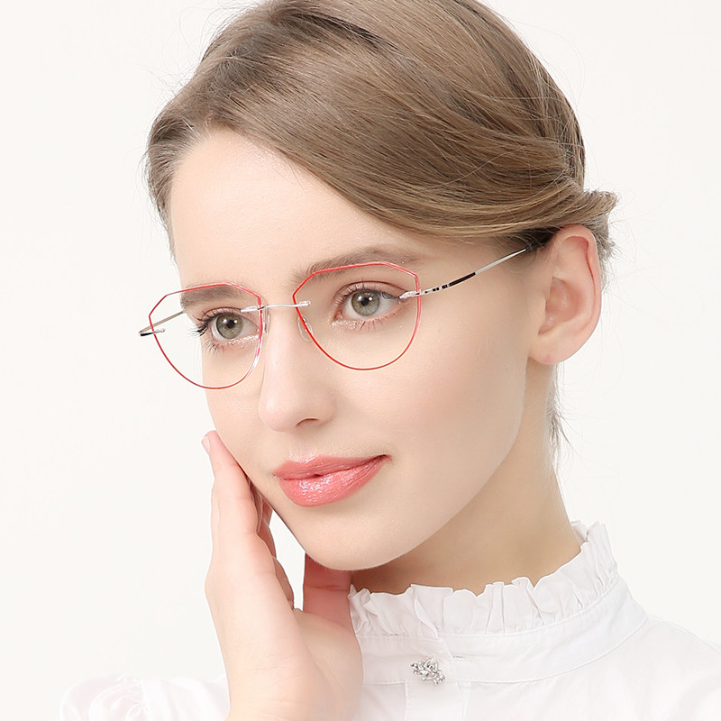 Accessories finished retro cut edge No frame Nearsightedness Glasses Lady's extra-light frame Anti-radiation anti-blue colour changing glasses
