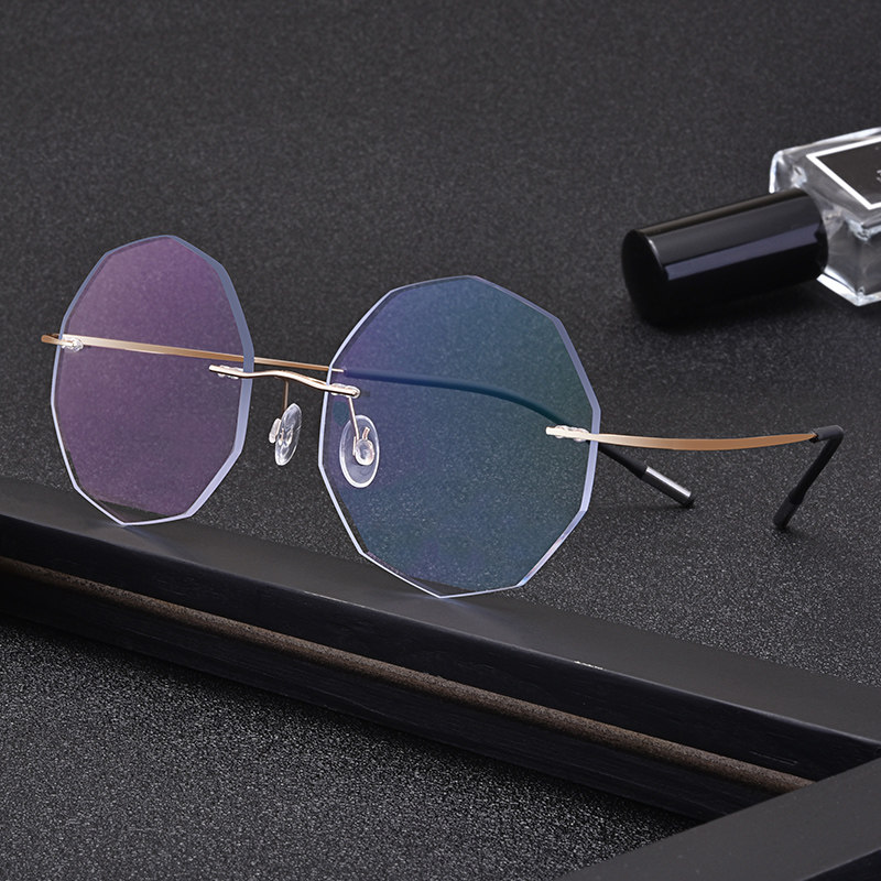No frame glasses female round frame discoloration myopia eye frame round retro art ultra-light flat light spectacle frame anti-blue light