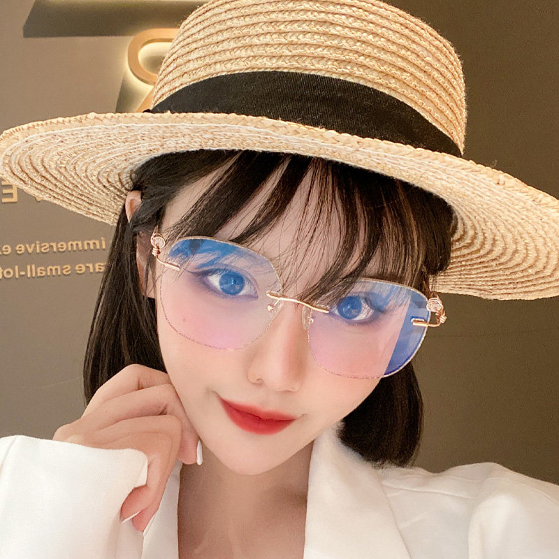 Diamond without frame cutting edge Nearsightedness Glasses Woman with Degrees Can Vegan face Large Round Face Spectacle Frame Han Edition Tide Net Red
