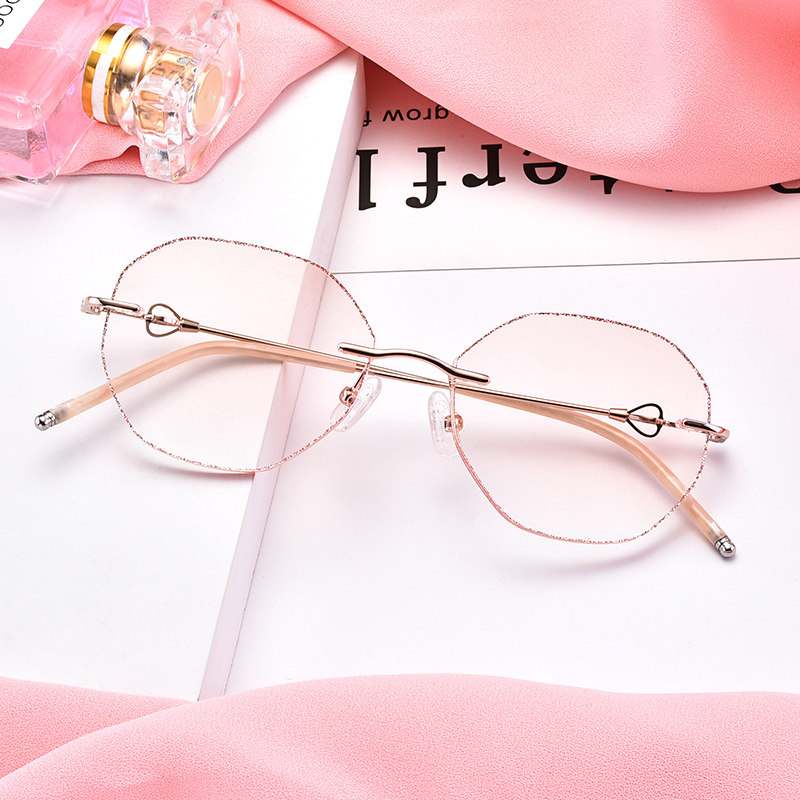 Shake-up small red book discoloration Myopia Glasses Woman equipped with Degrees Diamonds Cut edge No-frame Eyes Vegan face Divine Instrumental Round Face