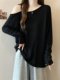 Casual and Relaxed Style, Off-Shoulder Long-Sleeve T-Shirt, Plus-Size Women's Autumn Clothing, Base Shirt for Chubby Women, Mid-Length Off-Shoulder Top
