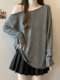 Casual and Relaxed Style, Off-Shoulder Long-Sleeve T-Shirt, Plus-Size Women's Autumn Clothing, Base Shirt for Chubby Women, Mid-Length Off-Shoulder Top