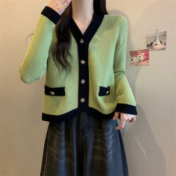 Xiaoxiangfeng Green V-neck Sweater Jacket Women's Autumn and Winter Large Size Slightly Fat MM Knitted Cardigan Slimming Irregular Top