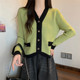 Xiaoxiangfeng Green V-neck Sweater Jacket Women's Autumn and Winter Large Size Slightly Fat MM Knitted Cardigan Slimming Irregular Top