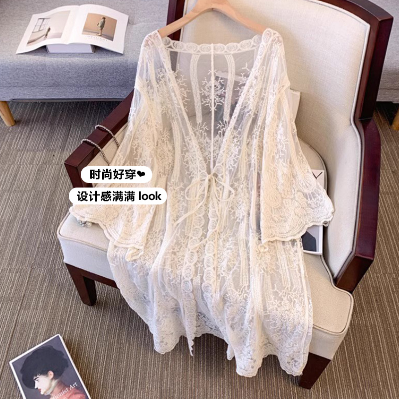 Bohemian Resort Style Lace Chiffon Shirt Sun Protection Jacket for Women Summer Plus Size Fat mm Long Cardigan Top Bohemian Resort Style Lace Chiffon Shirt Sun Protection Jacket for Women Summer Plus Size Fat mm Long Cardigan Top