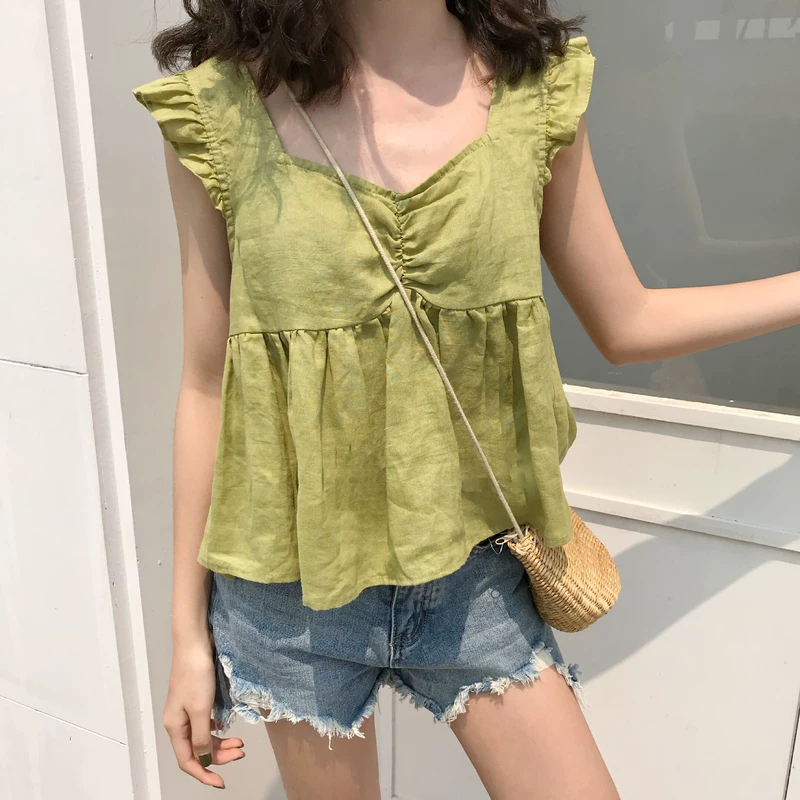 Mùa hè phiên bản Hàn Quốc của nhỏ dây đeo bằng gỗ tươi nhỏ dây đeo vest nữ sinh viên mặc bên ngoài lấy áo sơ mi đáy thủy triều - Áo ba lỗ đồ vest nữ