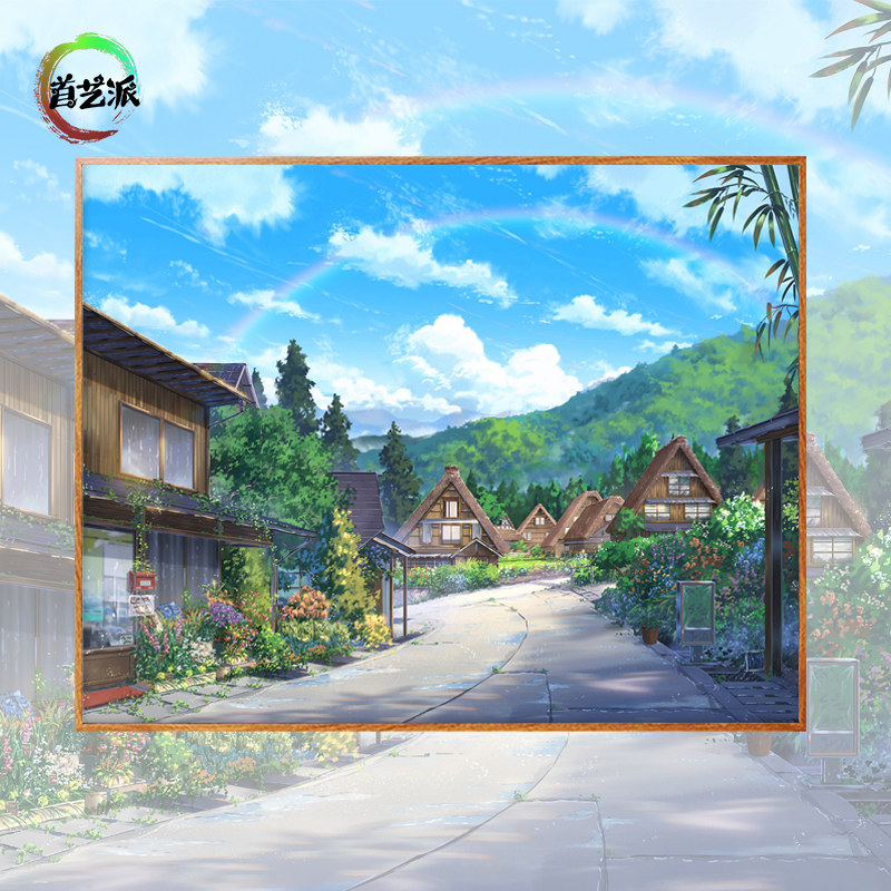 First Art Pie Digital Oil Painting Diy Padded Hand-painted Blue Sky Scenery Healing Cartoon Casual Oil Color Painting Living-room Decoration