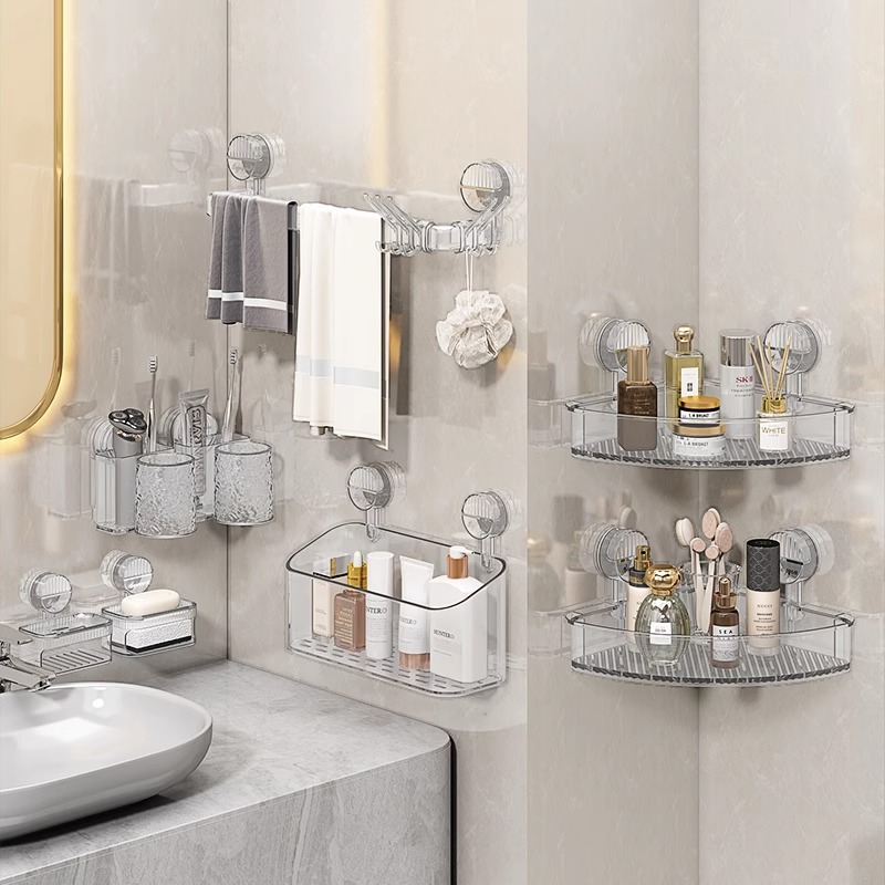 Suction cup wool towel rack free of punch toilet bathroom bath towels shelving towel rack toilet suction cup hanging rod-Taobao